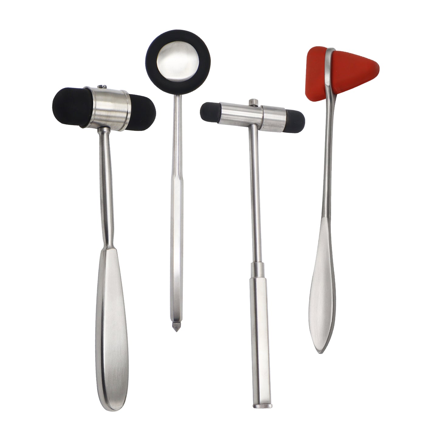 Set of four medical tools with different shaped ends on a white background