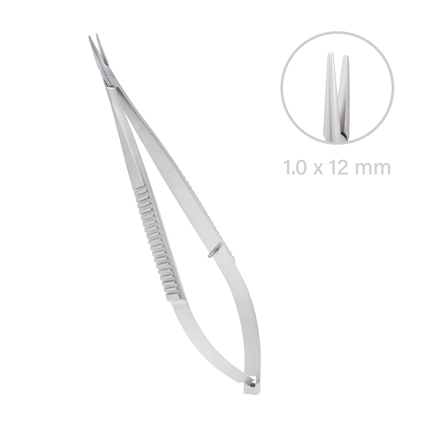 Stainless steel Castroviejo Micro-Needle Holder straight 14 cm without lock used in ophthalmic microsurgery.