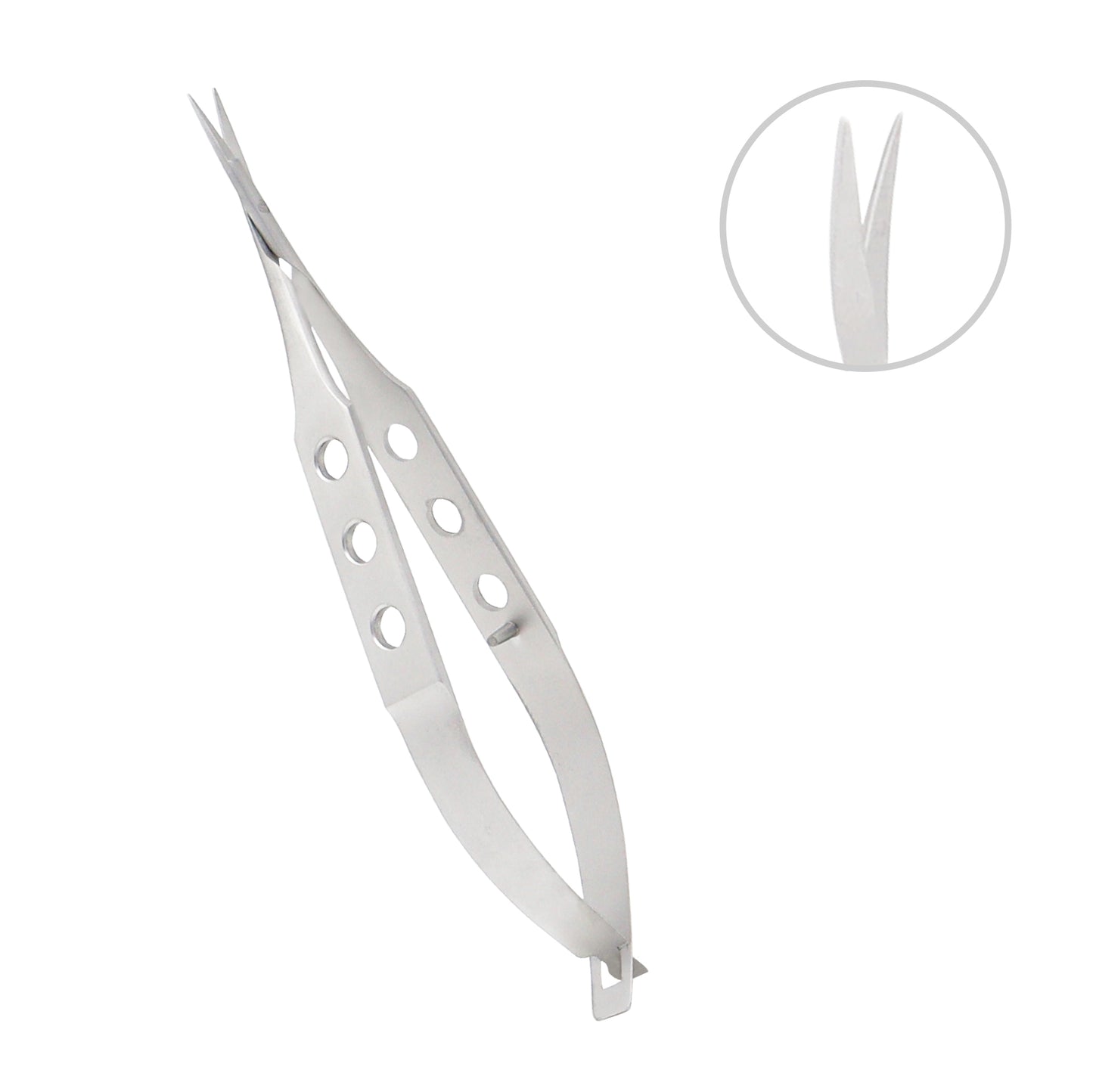 Stainless steel Corneal Universal Scissors curved blunt overall length 10.5 cm used in eye surgery.