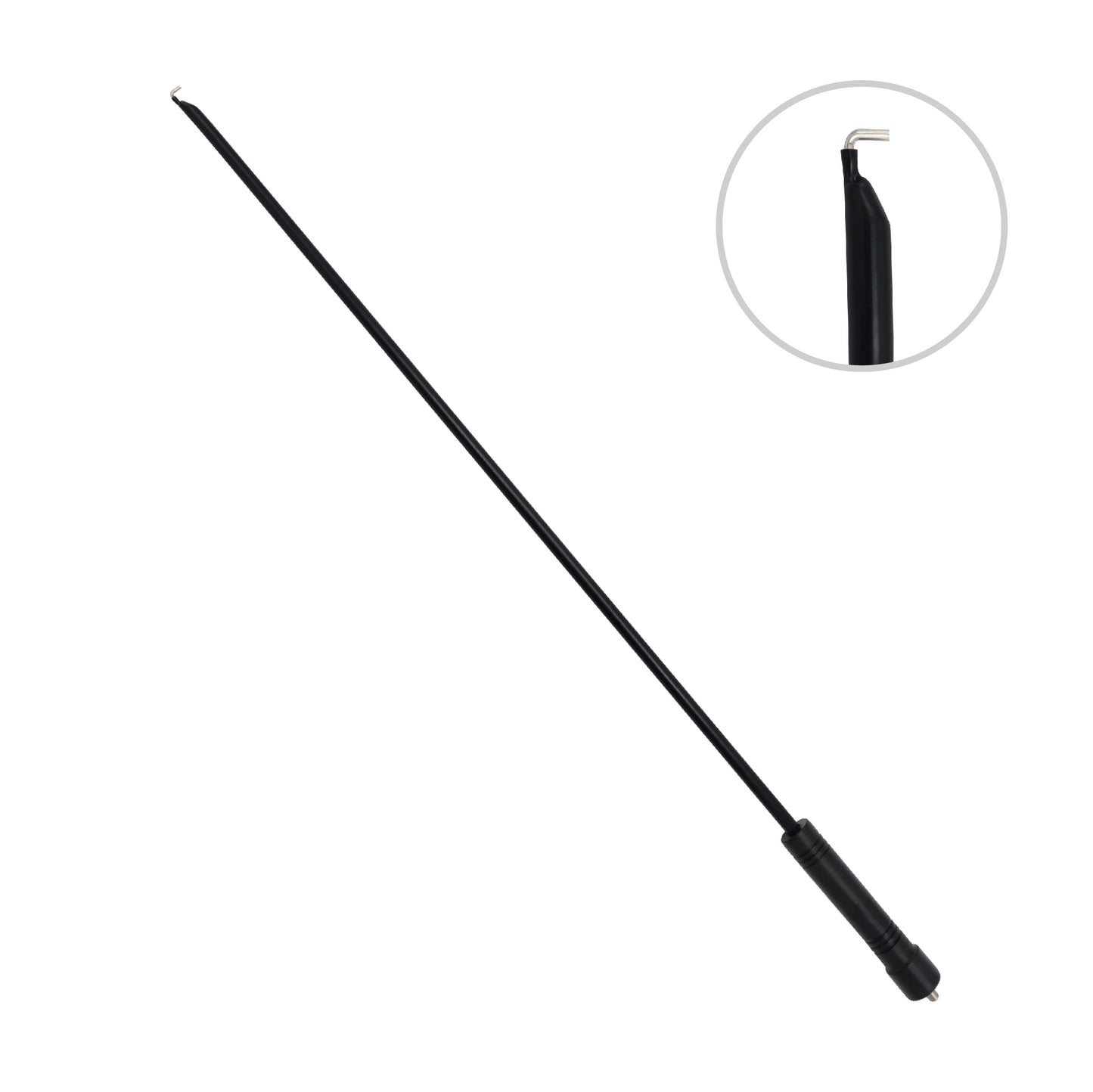 Reusable 5mm laparoscopic monopolar electrode with an L-hook tip and insulated shaft on a white background.