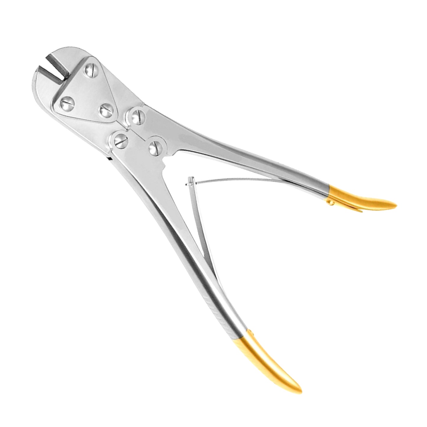 Metal pliers with yellow accents on a white background