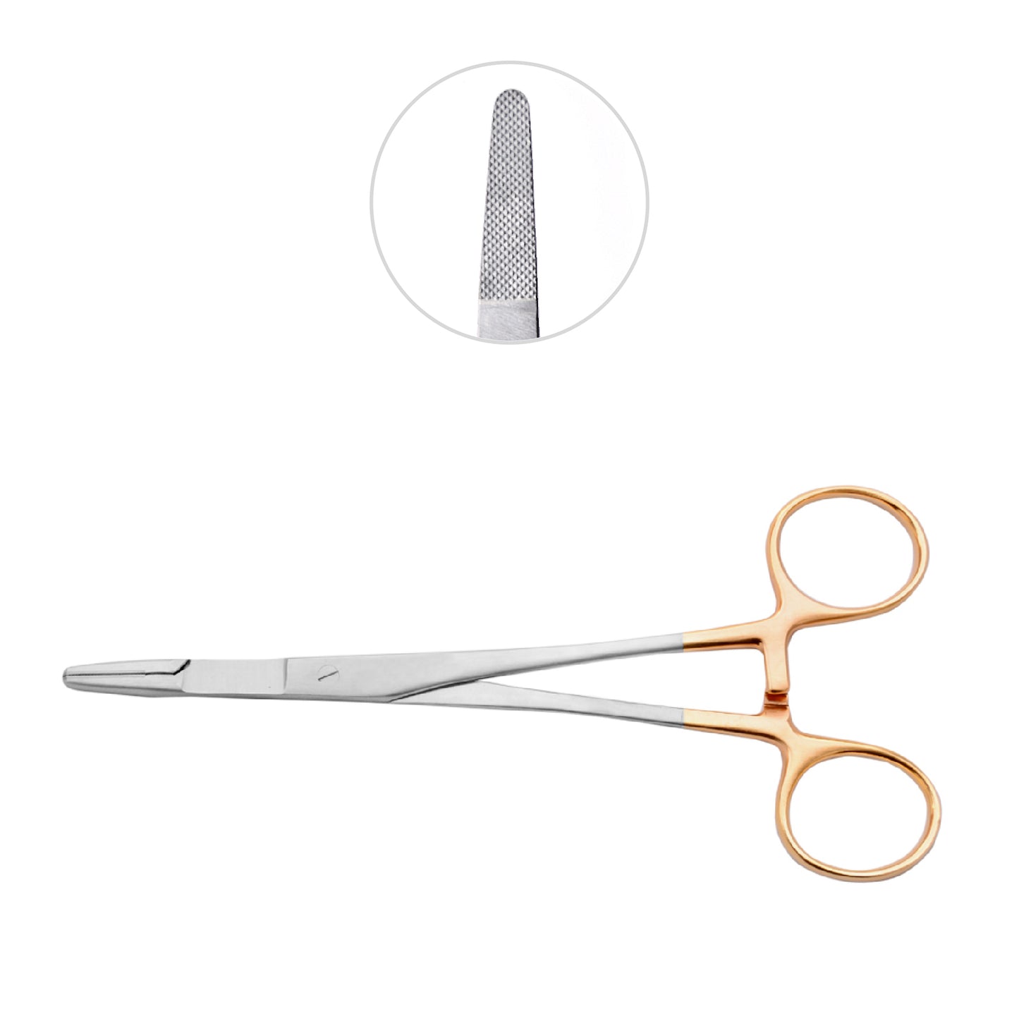 14 cm Olsen Hegar needle holder forceps designed for secure needle handling and cutting during surgery.