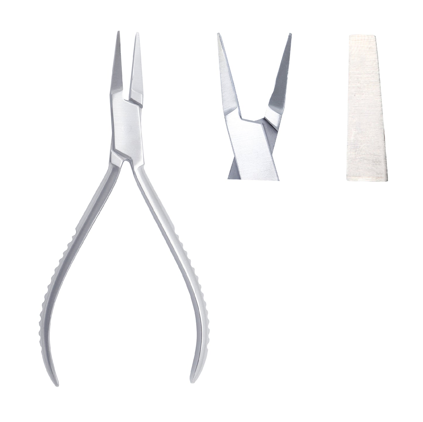 Professional grade surgical stainless steel flat nose orthodontic pliers for precise wire bending and dental procedures, featuring smooth parallel jaws and ergonomic handles.