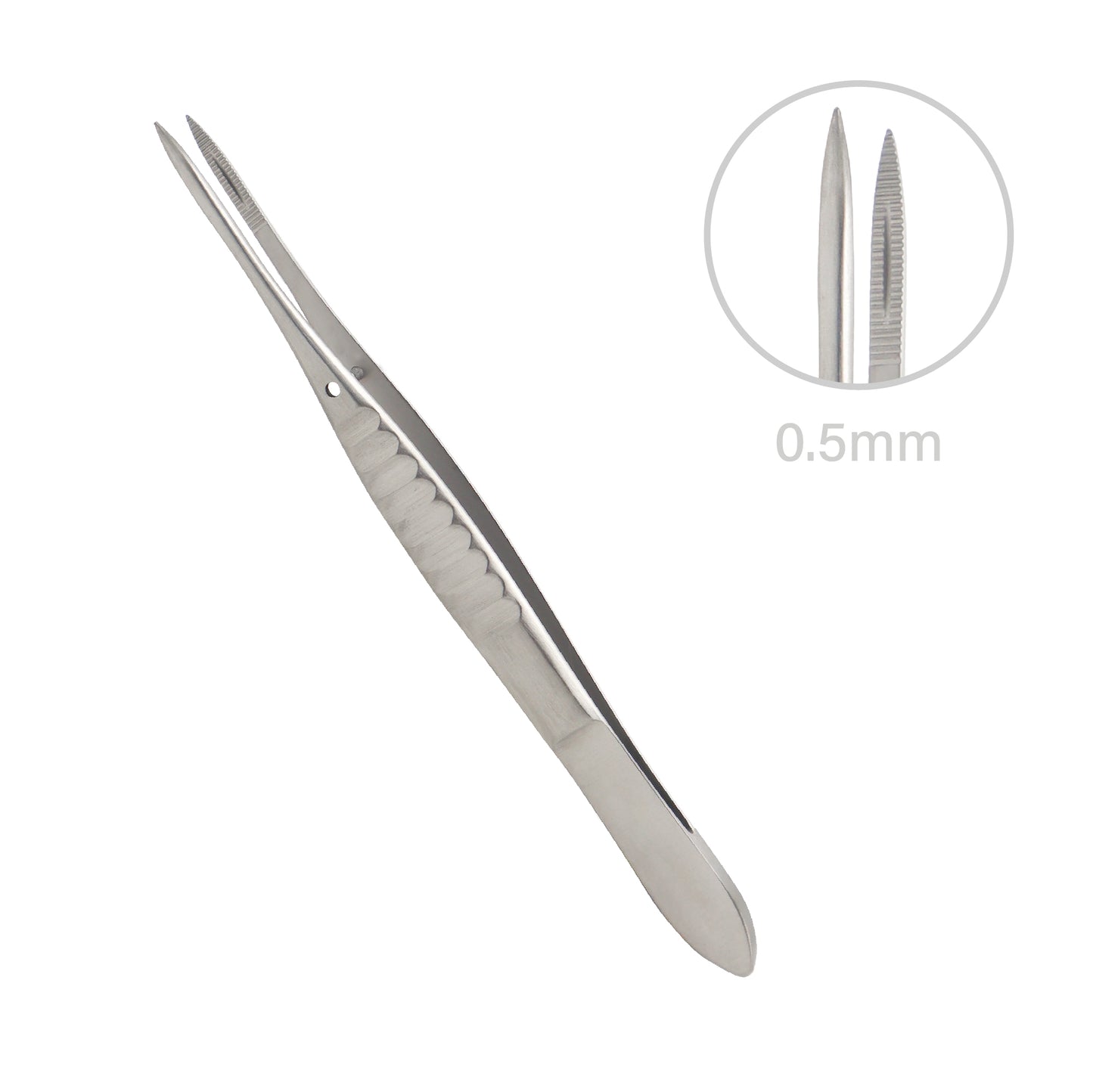 Moorfield, Conjunctival forceps with grooved section and flat handle, 0.5 mm, overall length 11 cm