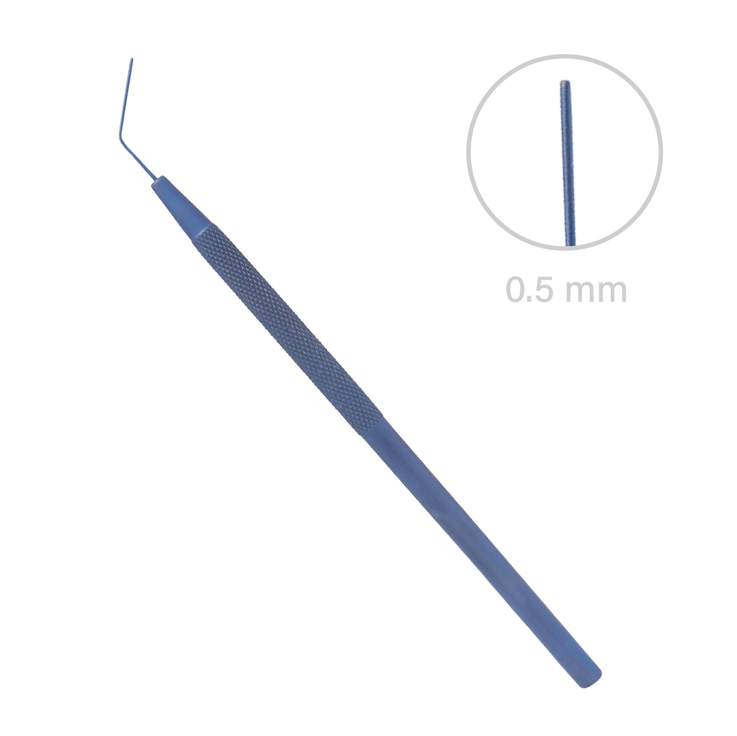 Lens Round Spatula, 0.5 mm, Angled, Blunt, overall length 12.5 cm, Titanium