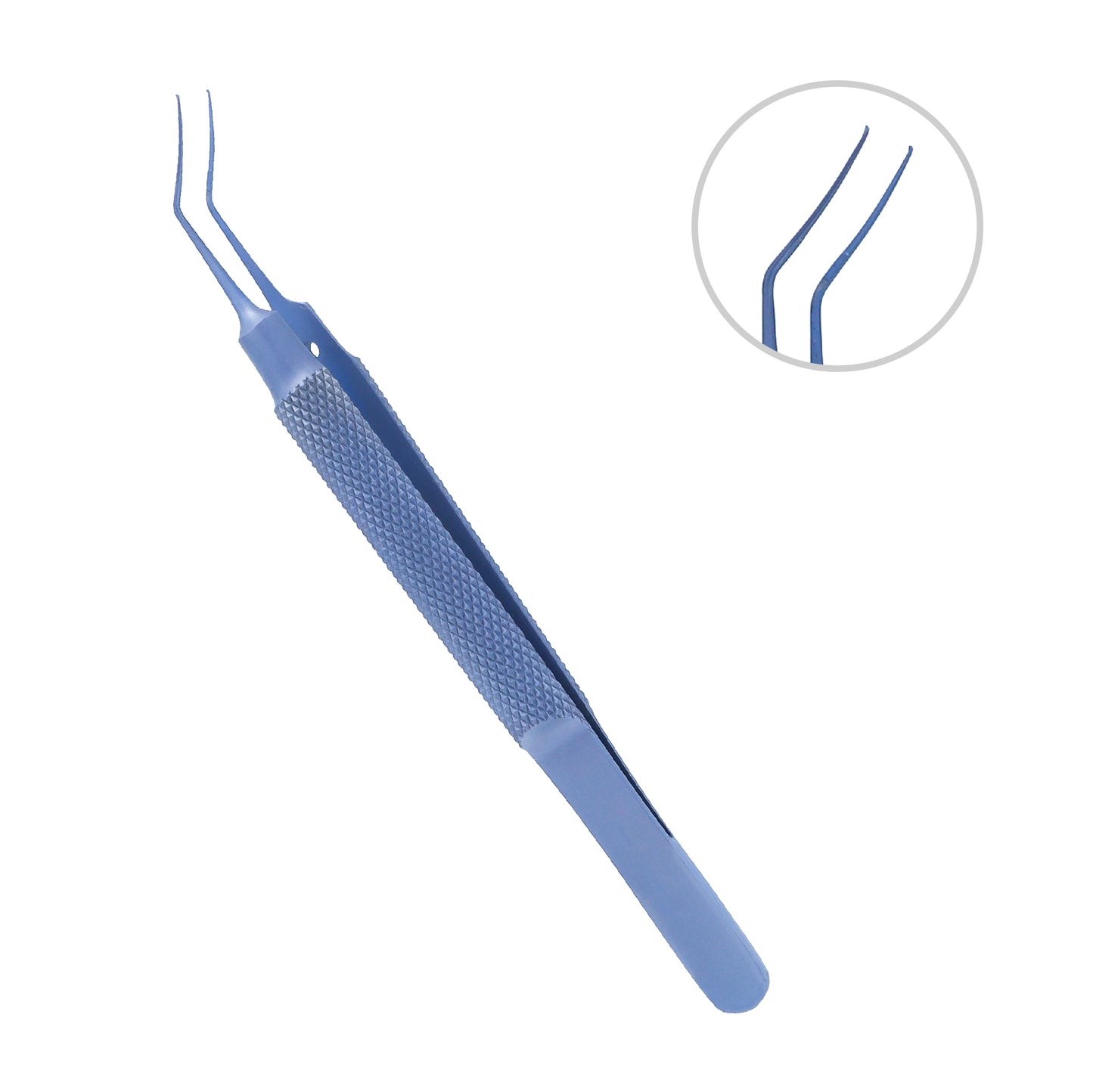 Utrata Capsulorhexis Forceps, Angled Curved, Round Handle overall length 11.5cm Titanium