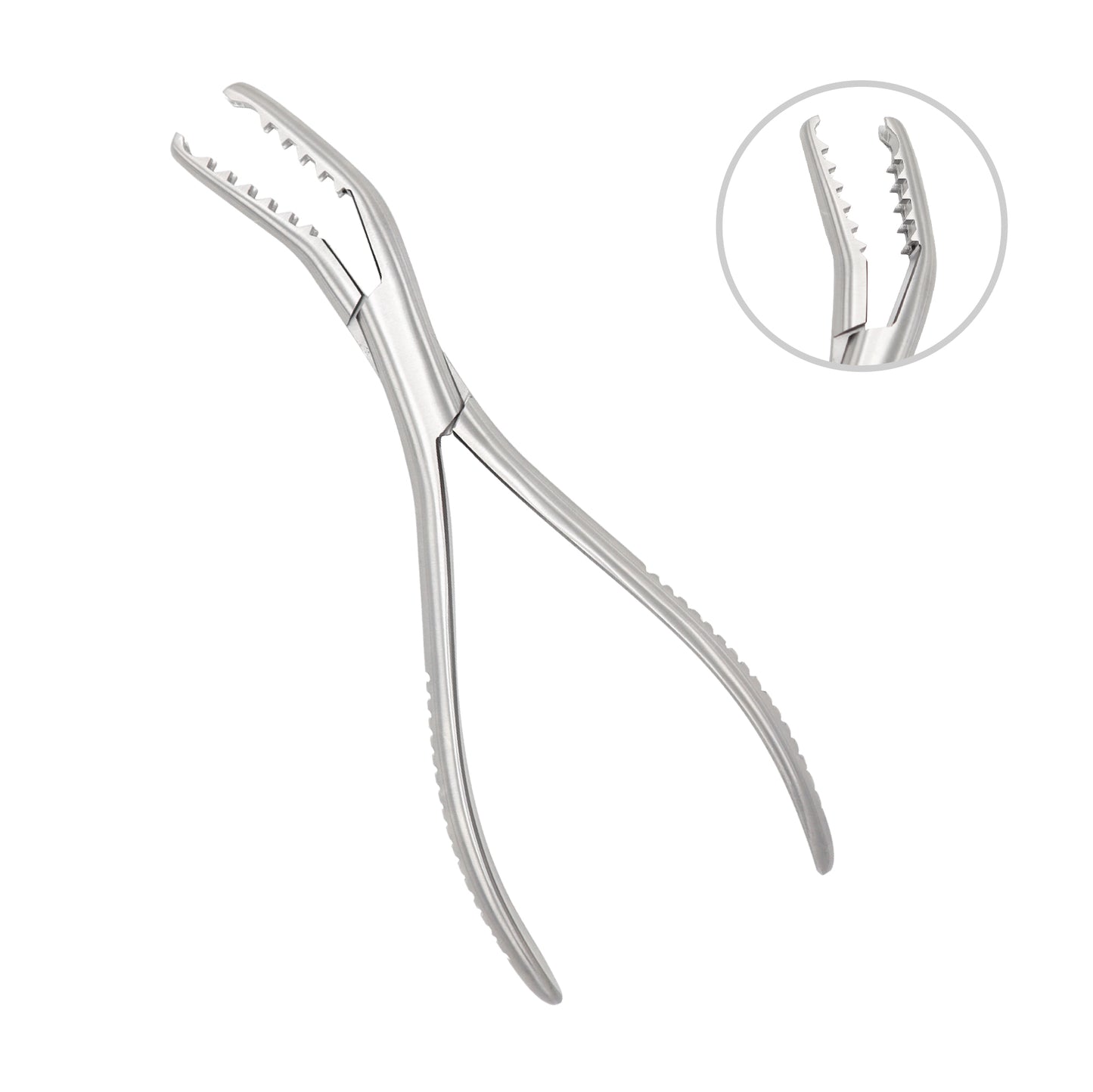 Semb bone holding forceps with deep-toothed curved jaws and finger-ring handles, used for stabilizing bone fragments in orthopedic surgery.