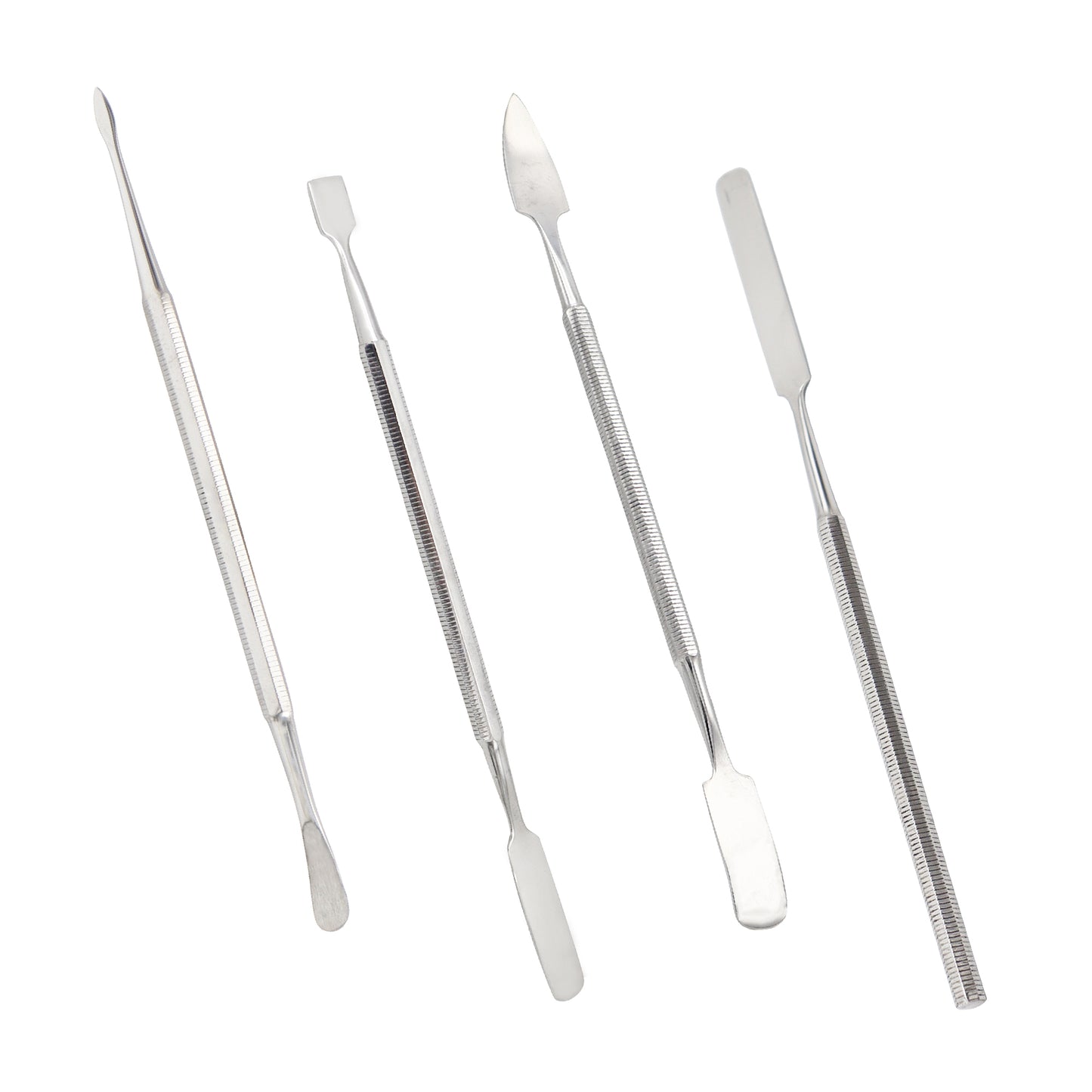 Set of four white plastic tools on a white background