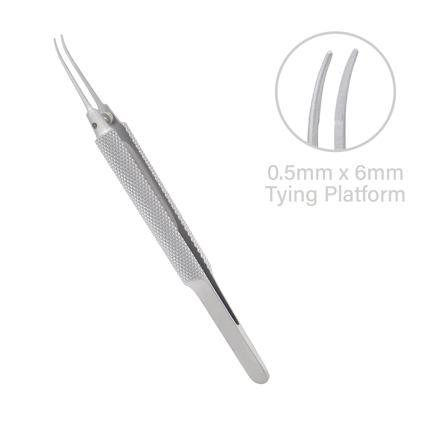 Tennant curved tying forceps, 11 cm overall length, extra delicate smooth jaws and tying platform designed for precise microsurgical use