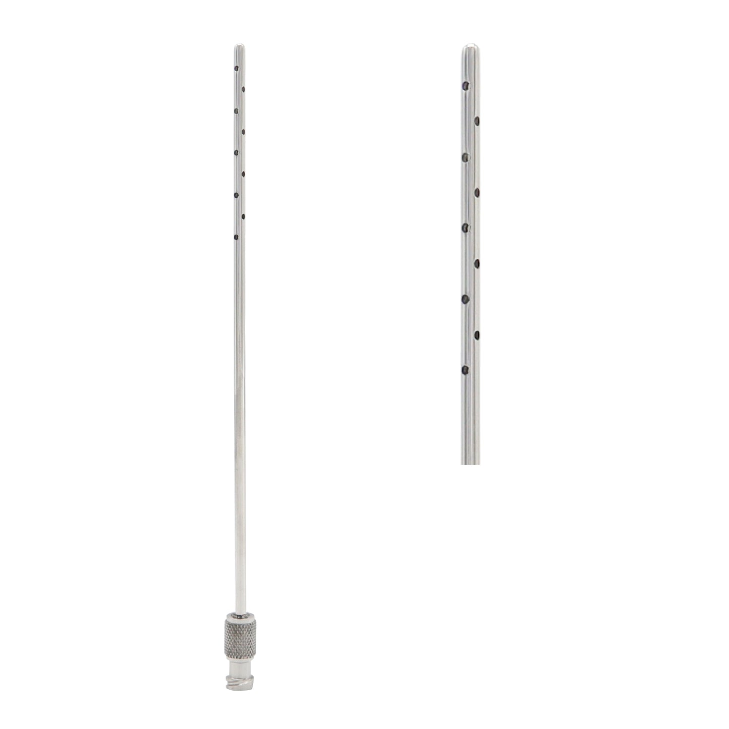 Two metal pipes with threaded ends on a white background