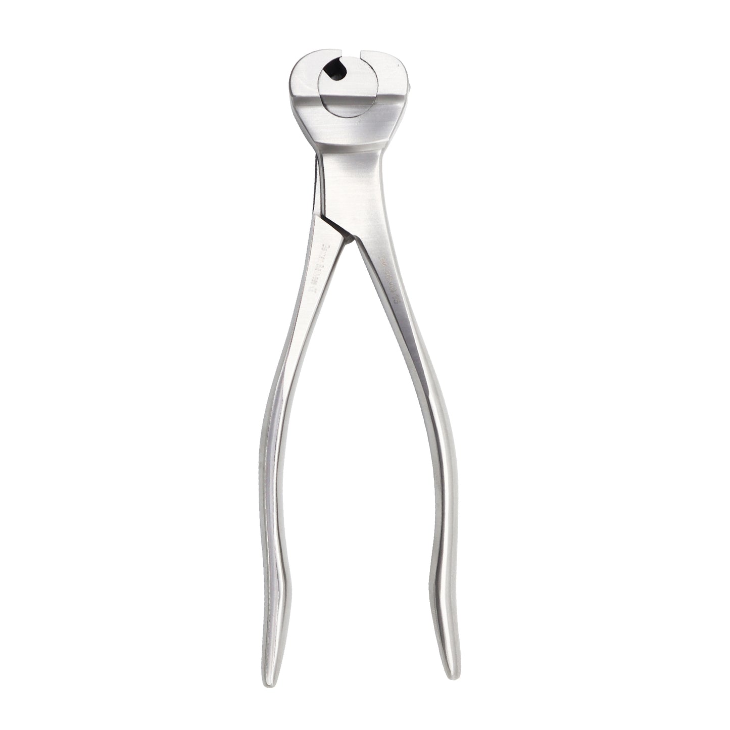 Orthopedic surgical instrument featuring a stainless steel diamond pin and wire cutter with a silver metallic finish, used for cutting pins and wires up to 3.2mm in surgical procedures.