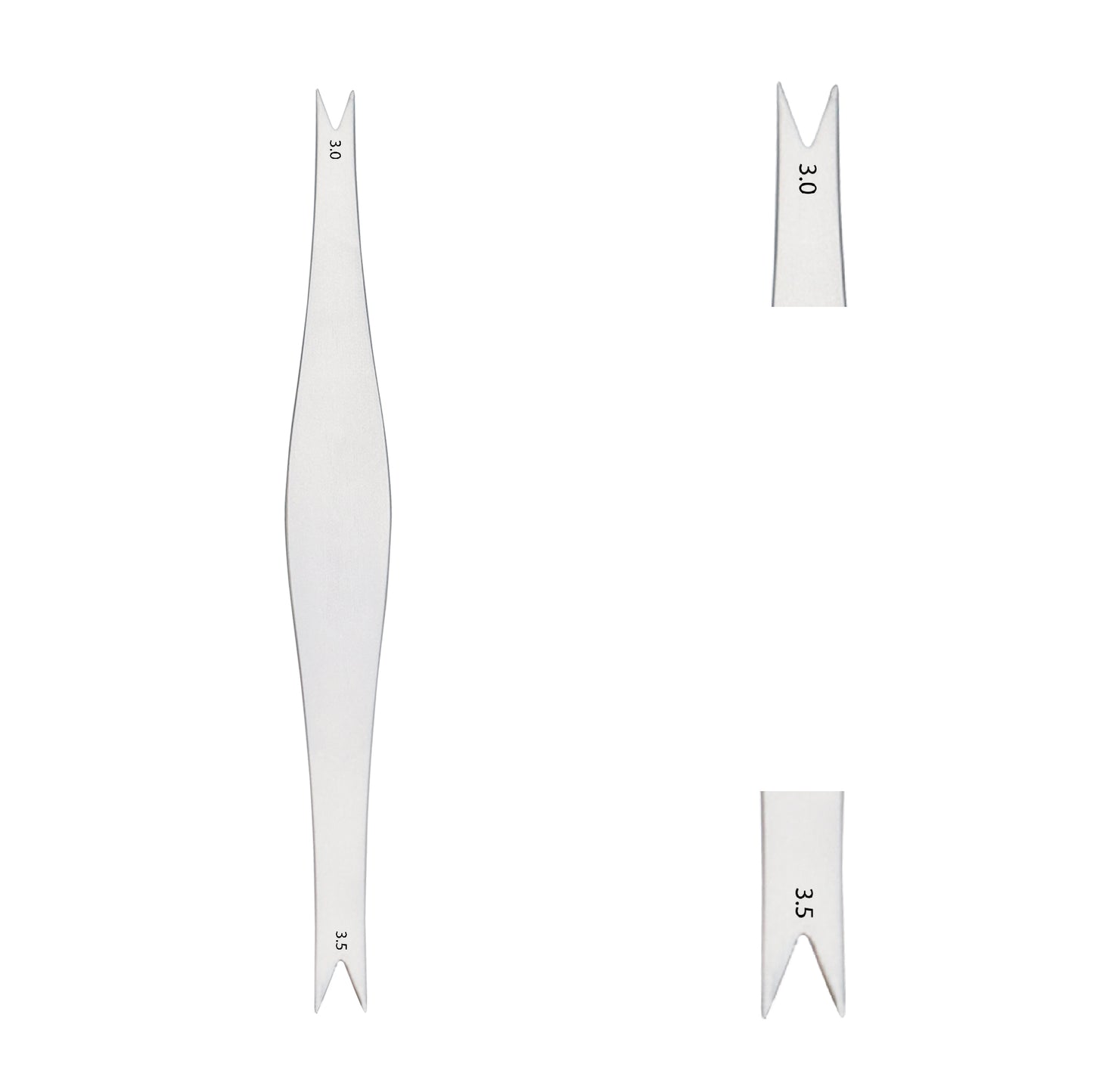 Double-ended dental surgical wedge and depth gauge instrument with notched ends against a white background.