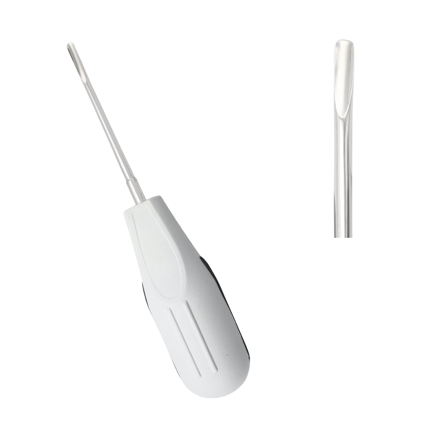 3mm curved dental luxating elevator tool used for cutting periodontal ligaments during oral surgery.