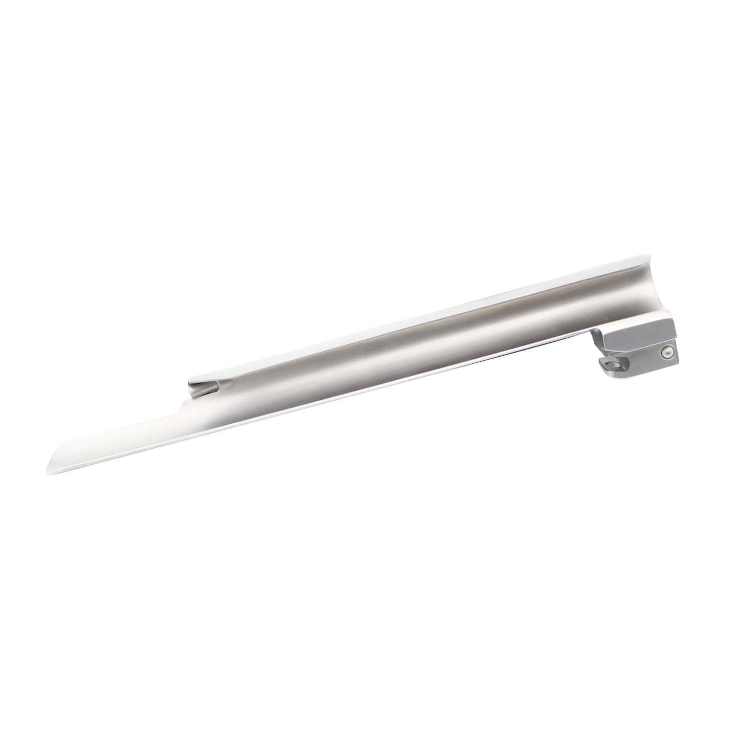 Stainless steel Miller laryngoscope blade with a straight profile and matte finish, designed for airway management and medical intubation.
