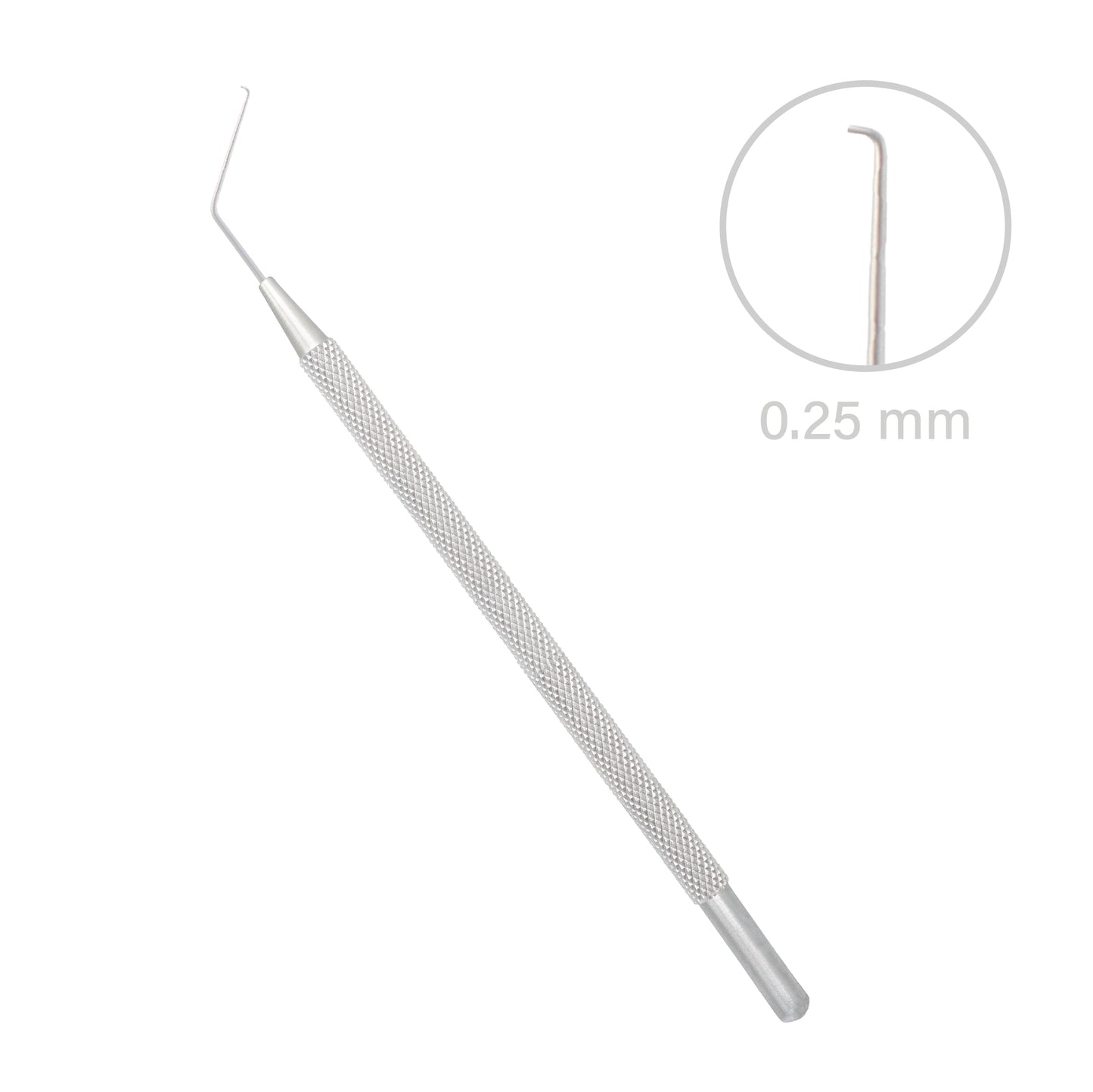 Detailed close-up view of the Sinskey Lens Manipulating Hook showing the fine hook tip and smooth stainless steel finish for ophthalmic procedures.