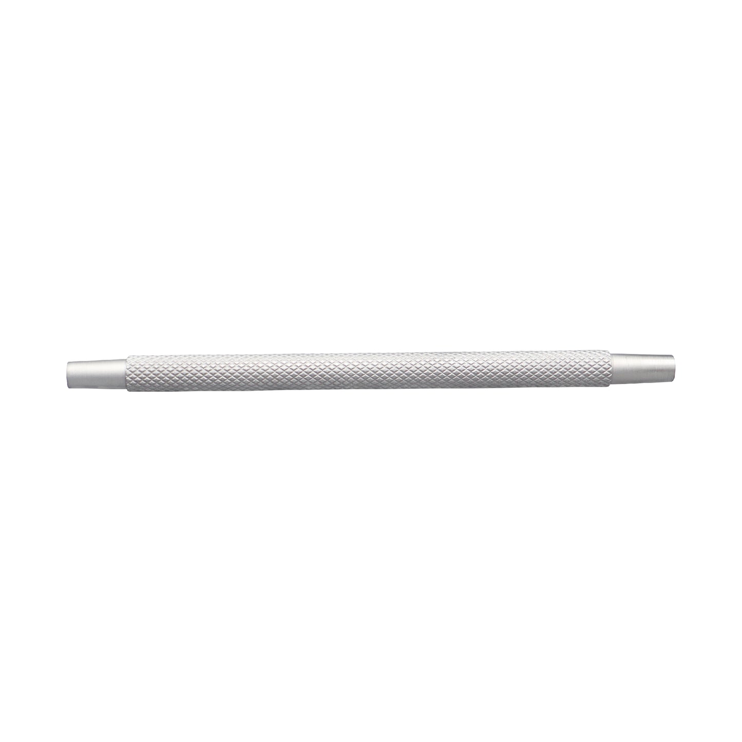 Stainless steel dual-end watch spring bar tool with a textured knurled grip on a white background.