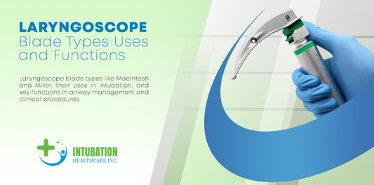 Laryngoscope blades showing different types used for airway management, highlighting their shapes, sizes, and functions in intubation procedures