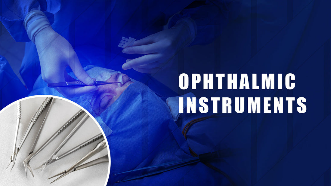 Ophthalmic instruments used for eye examination, diagnosis, and surgical care in modern ophthalmology.