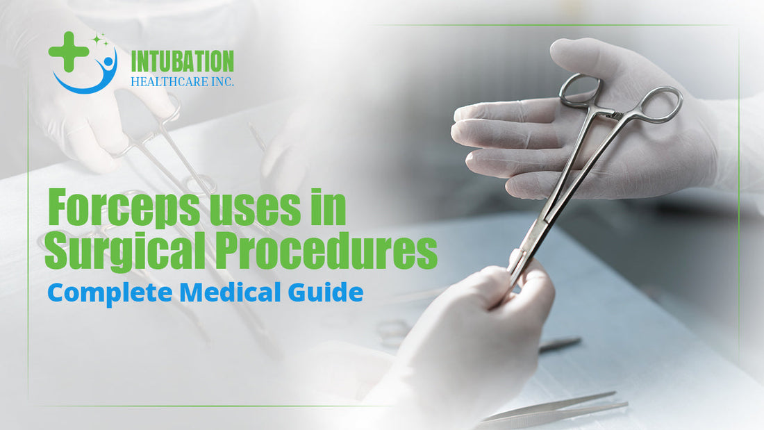 Forceps uses in surgical procedures showing different types of surgical forceps used for tissue handling, dissection, and medical operations.