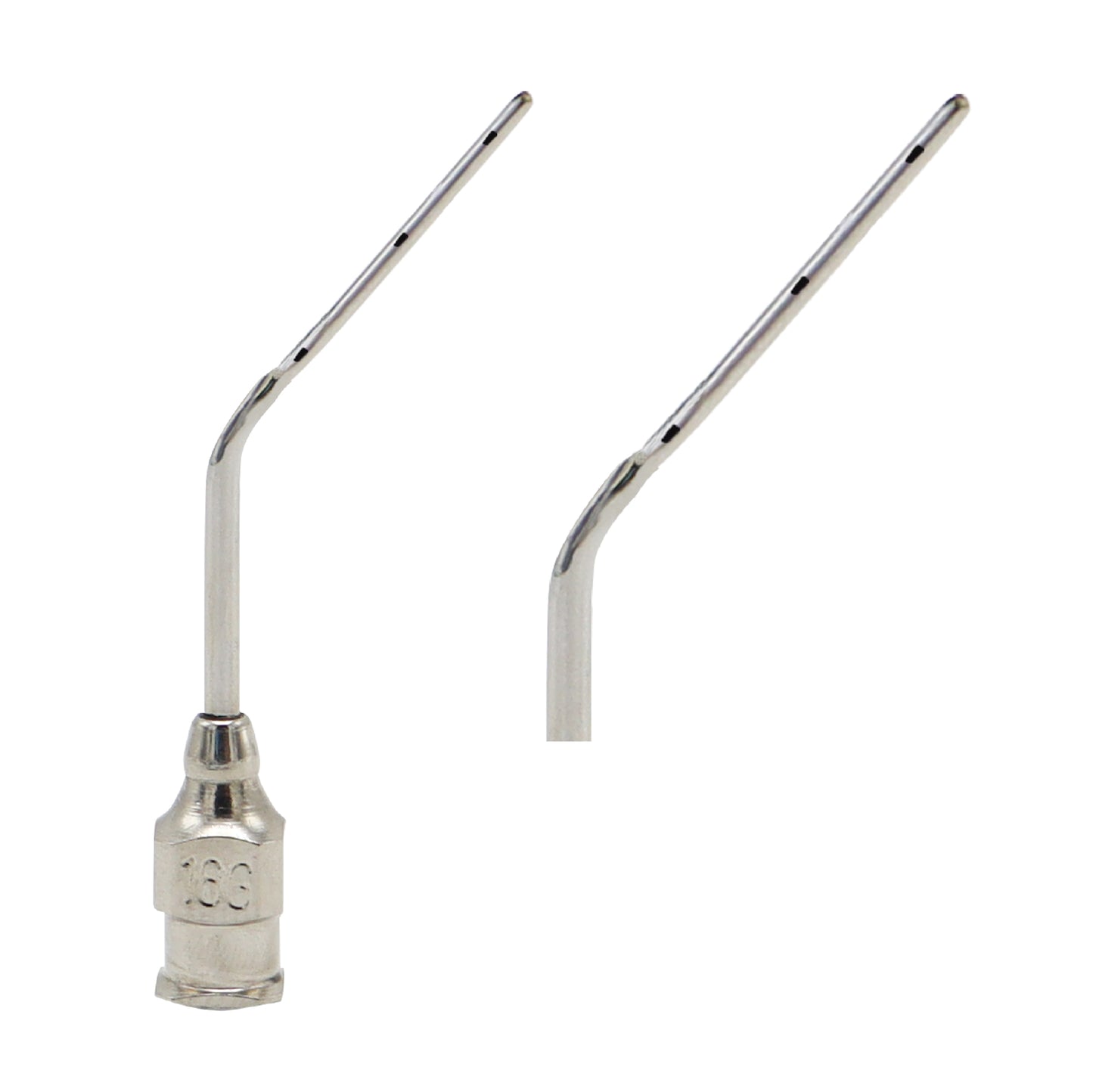 Close-up of Vidaurri horizontal 16G LASIK irrigation cannula tip for controlled fluid flow
