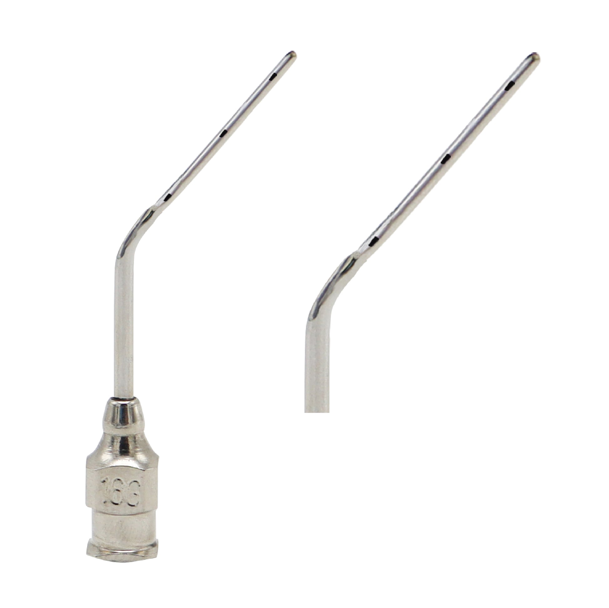 Close-up of Vidaurri horizontal 16G LASIK irrigation cannula tip for controlled fluid flow