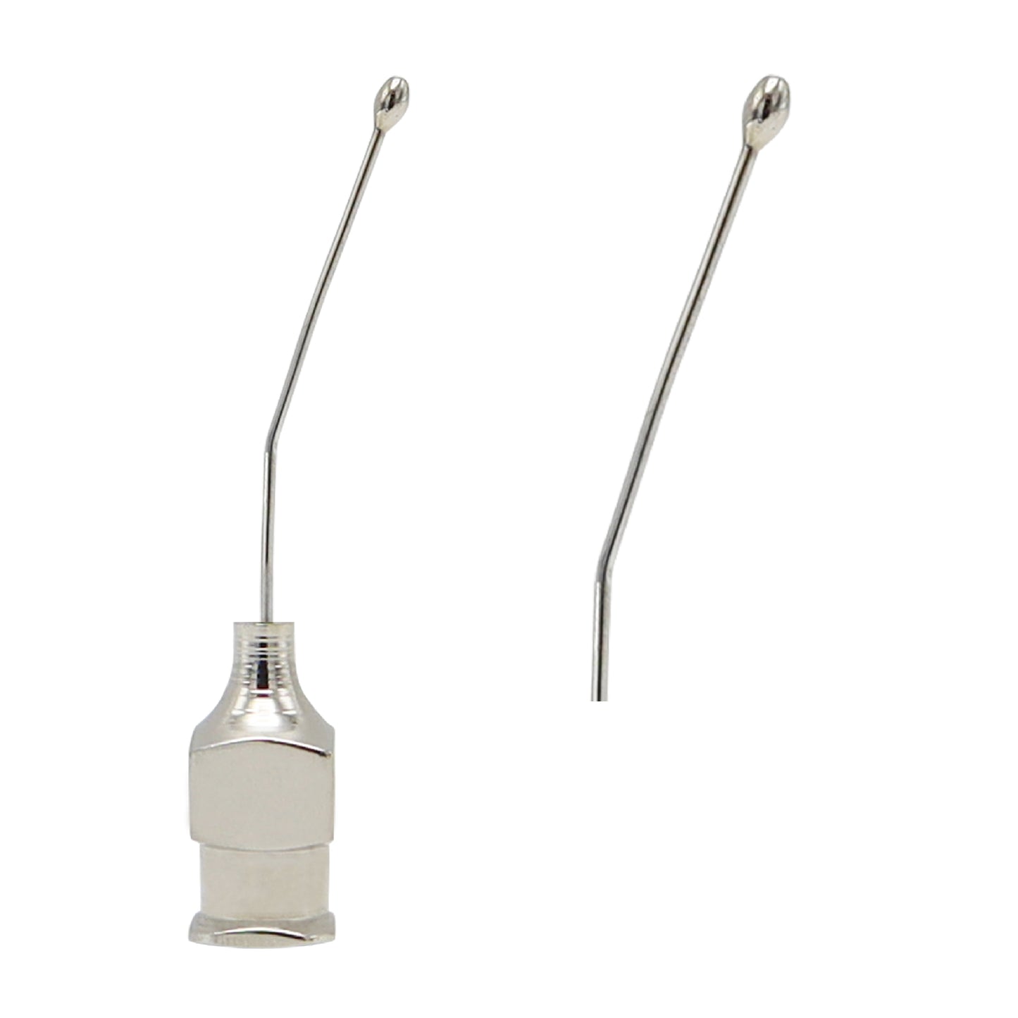 Close-up of Troutman 25 gauge ophthalmic cannula showing smooth olive tip design