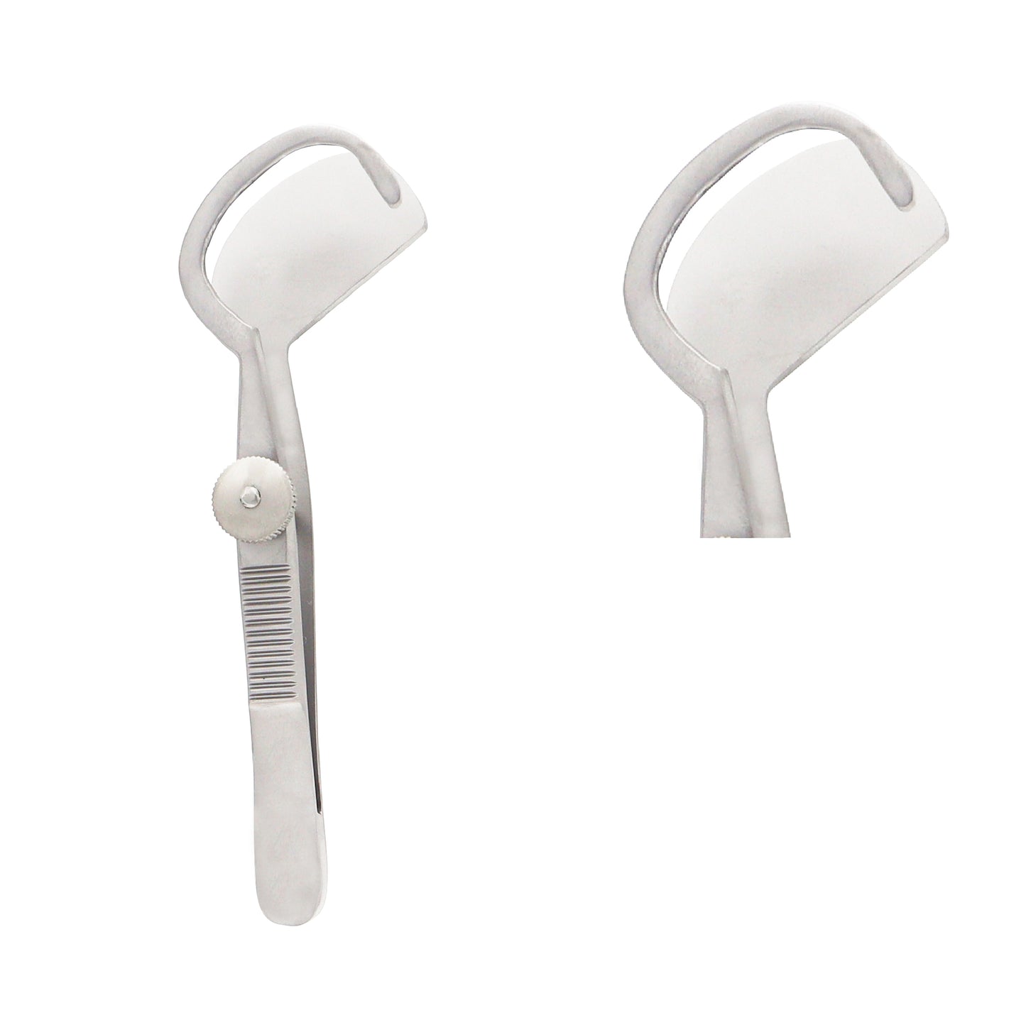 Close-up of Snellen entropium forceps for left eye, used for controlled grasping and manipulation of eyelid tissue in entropion correction