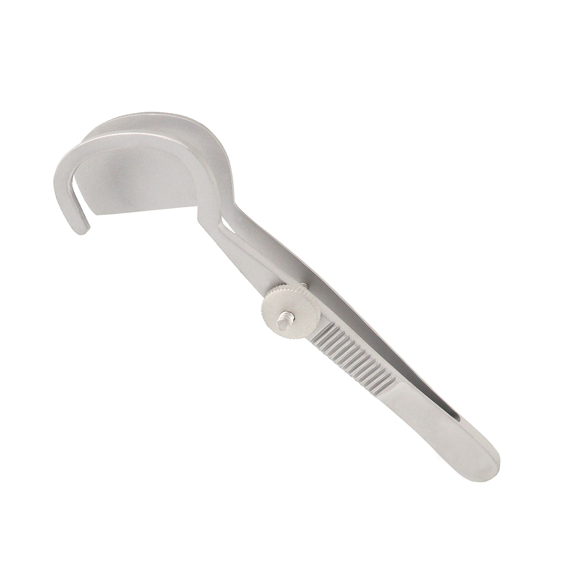 Close-up of Snellen entropium forceps for right eye, designed for controlled grasping of eyelid tissue during entropion correction