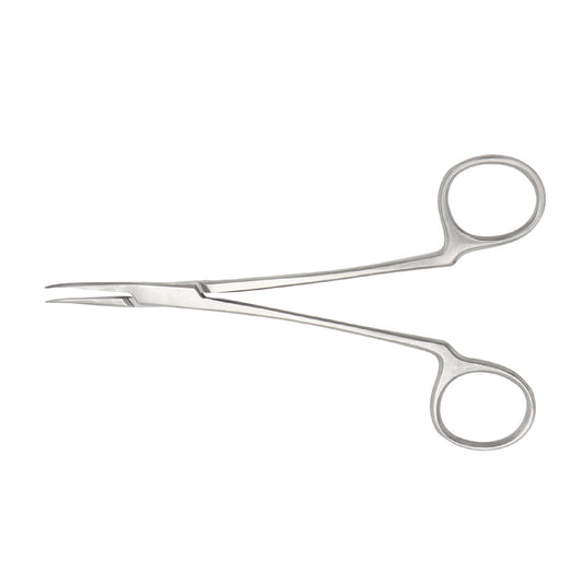 A 14cm length curved facial nerve dissector forceps with smooth jaws, made of stainless steel.