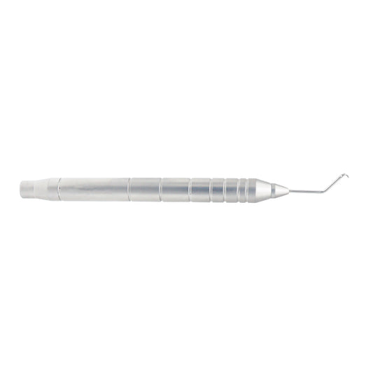 A 20-gauge stainless steel irrigating nucleus splitter for cataract surgery, with an overall length of 11cm.