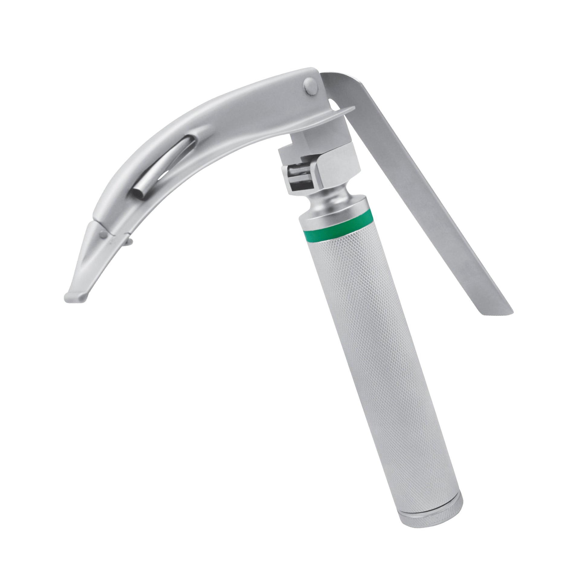 A reusable flexible interchangeable blade fiber optic laryngoscope set with a handle and multiple interchangeable blades.