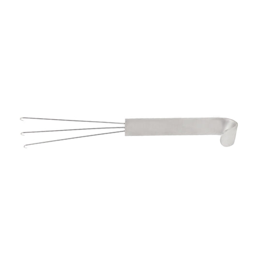 A silver-colored Anderson Bear Claw Retractor with two sharp prongs and a flat handle.