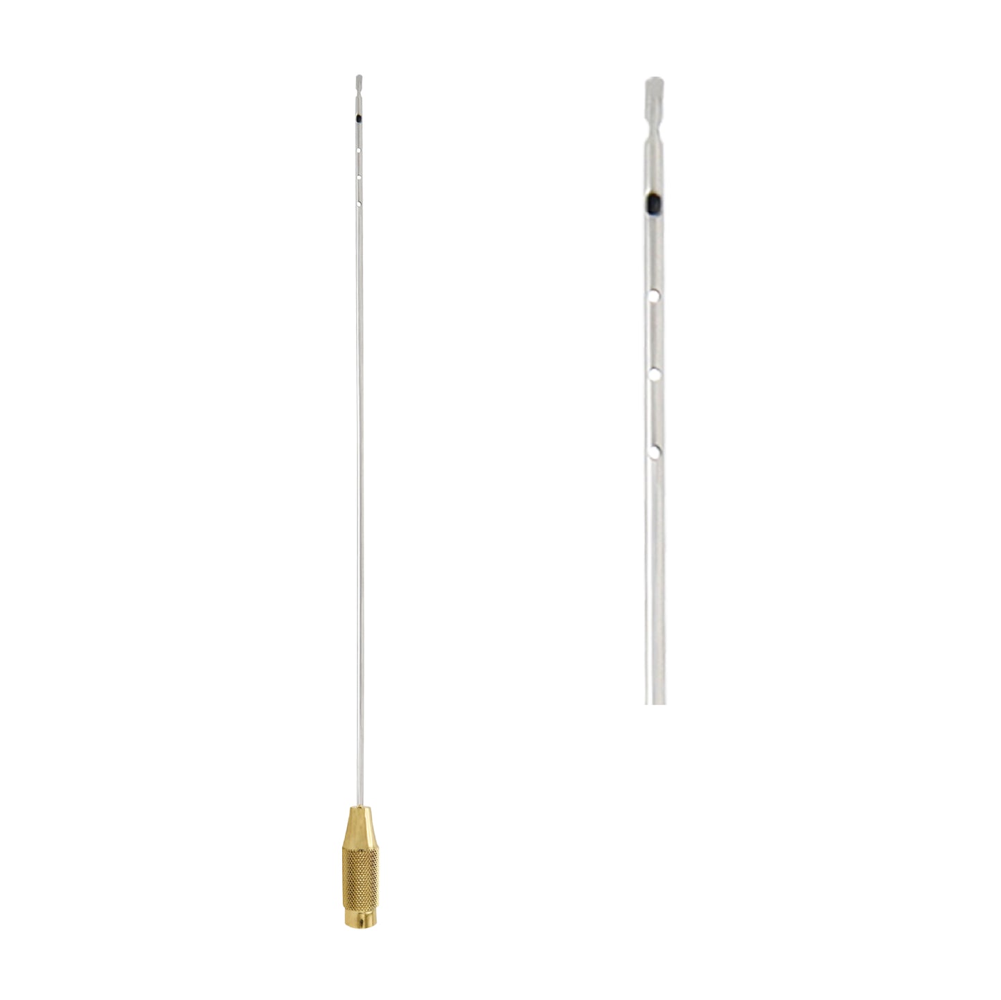 Antenna with brass connector on a white background