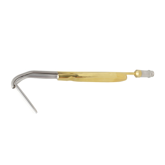 A specialized surgical instrument featuring a slender stainless steel blade with a gentle curvature and a textured gold-colored handle, equipped with a fiber optic port for illumination during nasal surgery.