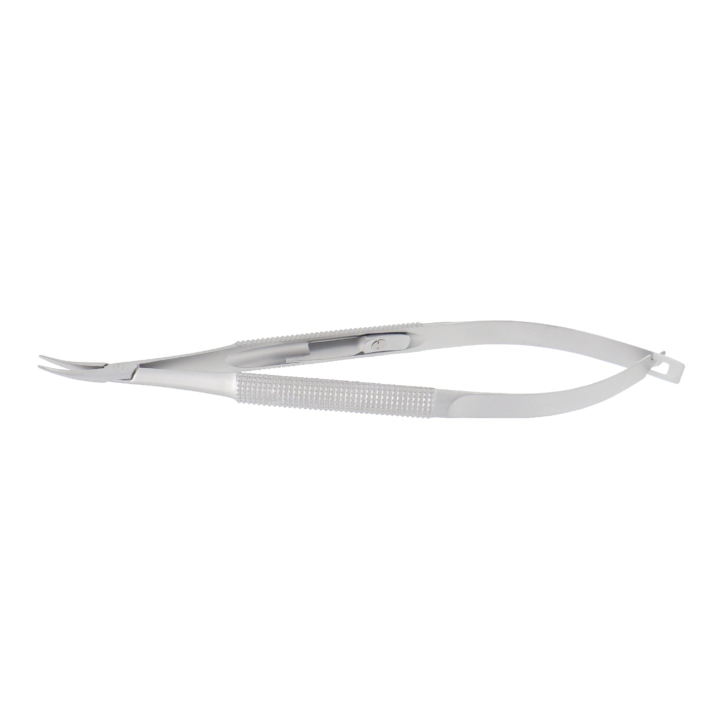 Barraquer Micro-Needle Holder curved 1 mm with lock and 12.5 cm length for precision ophthalmic suturing.