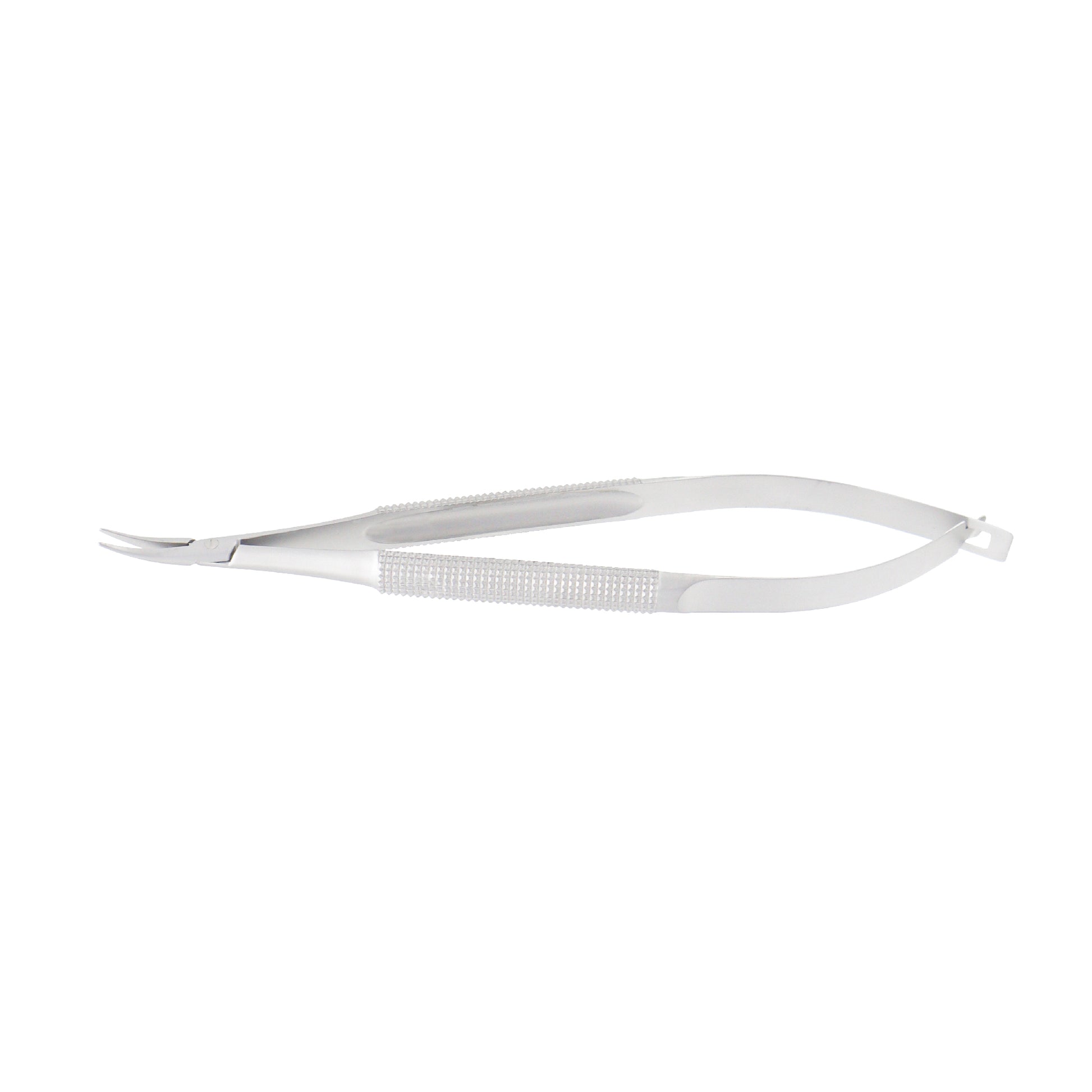 Barraquer Micro-Needle Holder curved 1 mm without lock and 12.5 cm length for precision ophthalmic suturing.