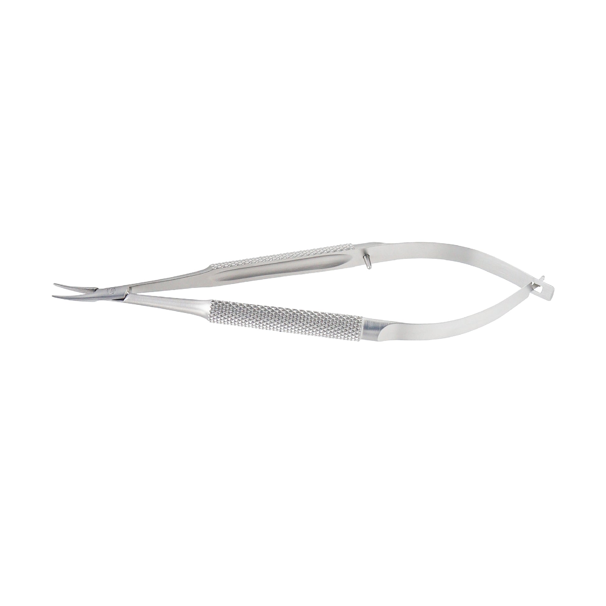 Barraquer Micro-Needle Holder curved standard model 12 cm without lock with 1.0 x 10 mm tip for precision suturing.