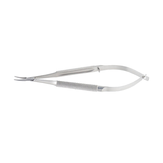 Barraquer Micro-Needle Holder curved standard model 12 cm without lock with 1.0 x 10 mm tip for precision suturing.