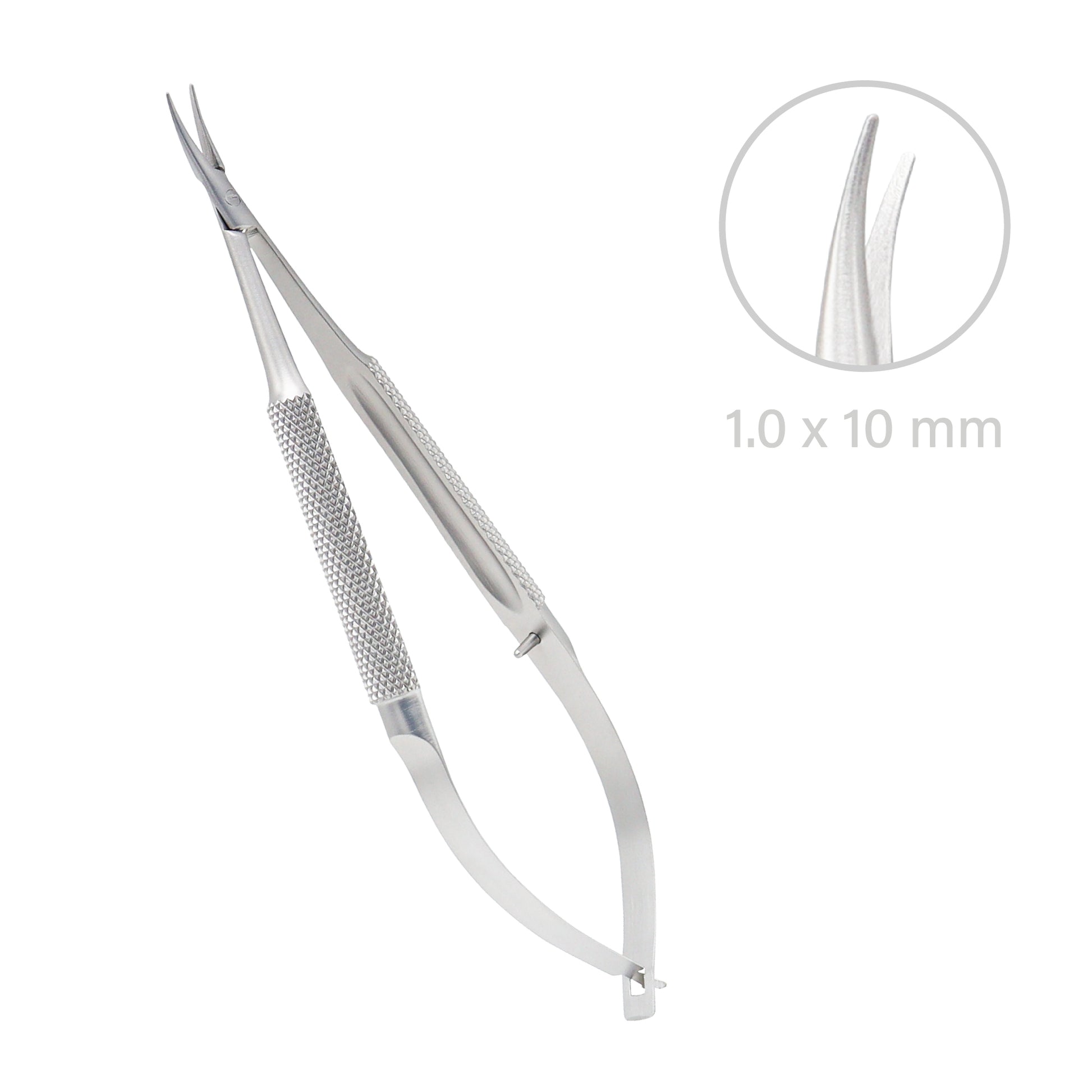 Stainless steel Barraquer Micro-Needle Holder curved standard model 12 cm without lock for ophthalmic surgery.
