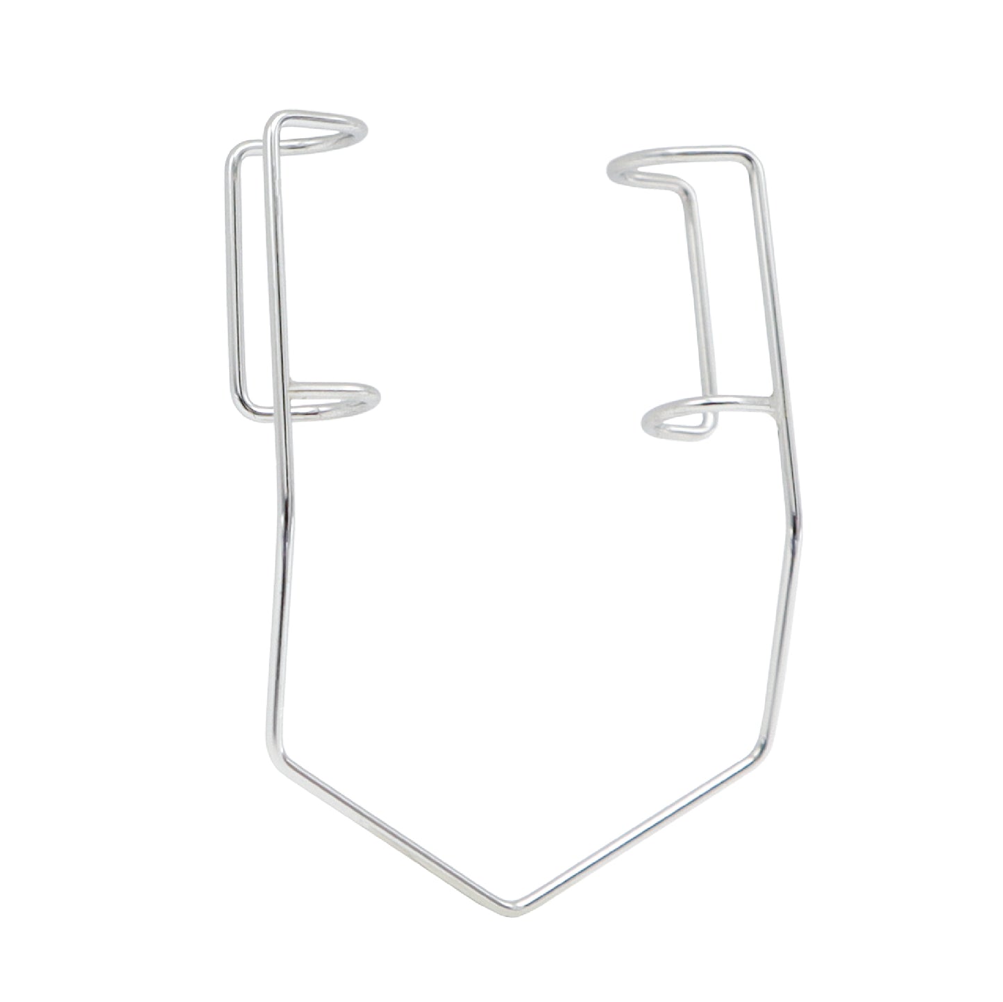 A stainless steel Barraquer wire eye speculum, a surgical instrument with two open-ended curved blades for retracting eyelids.