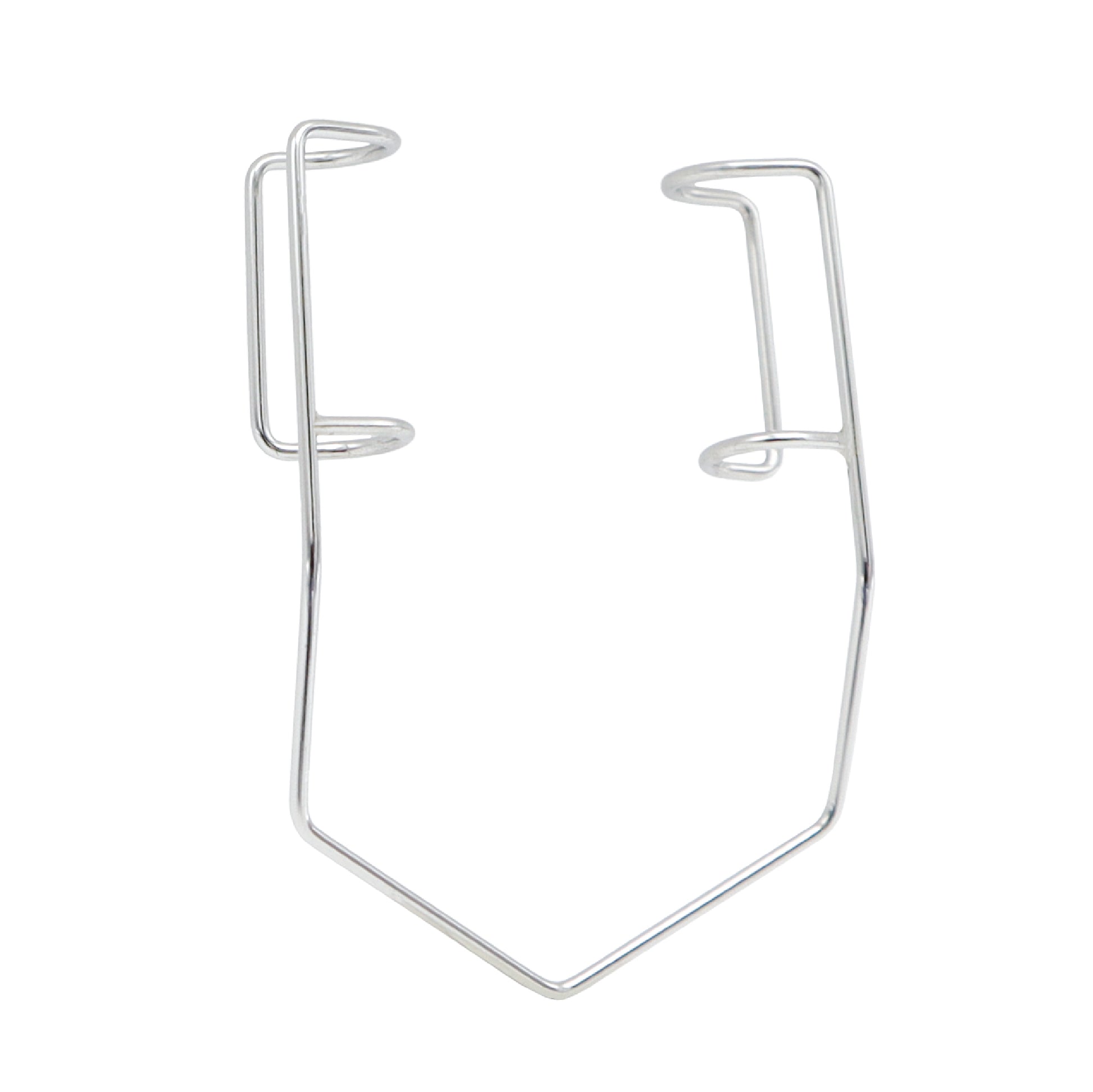 A stainless steel Barraquer wire eye speculum, a surgical instrument with two open-ended curved blades for retracting eyelids.