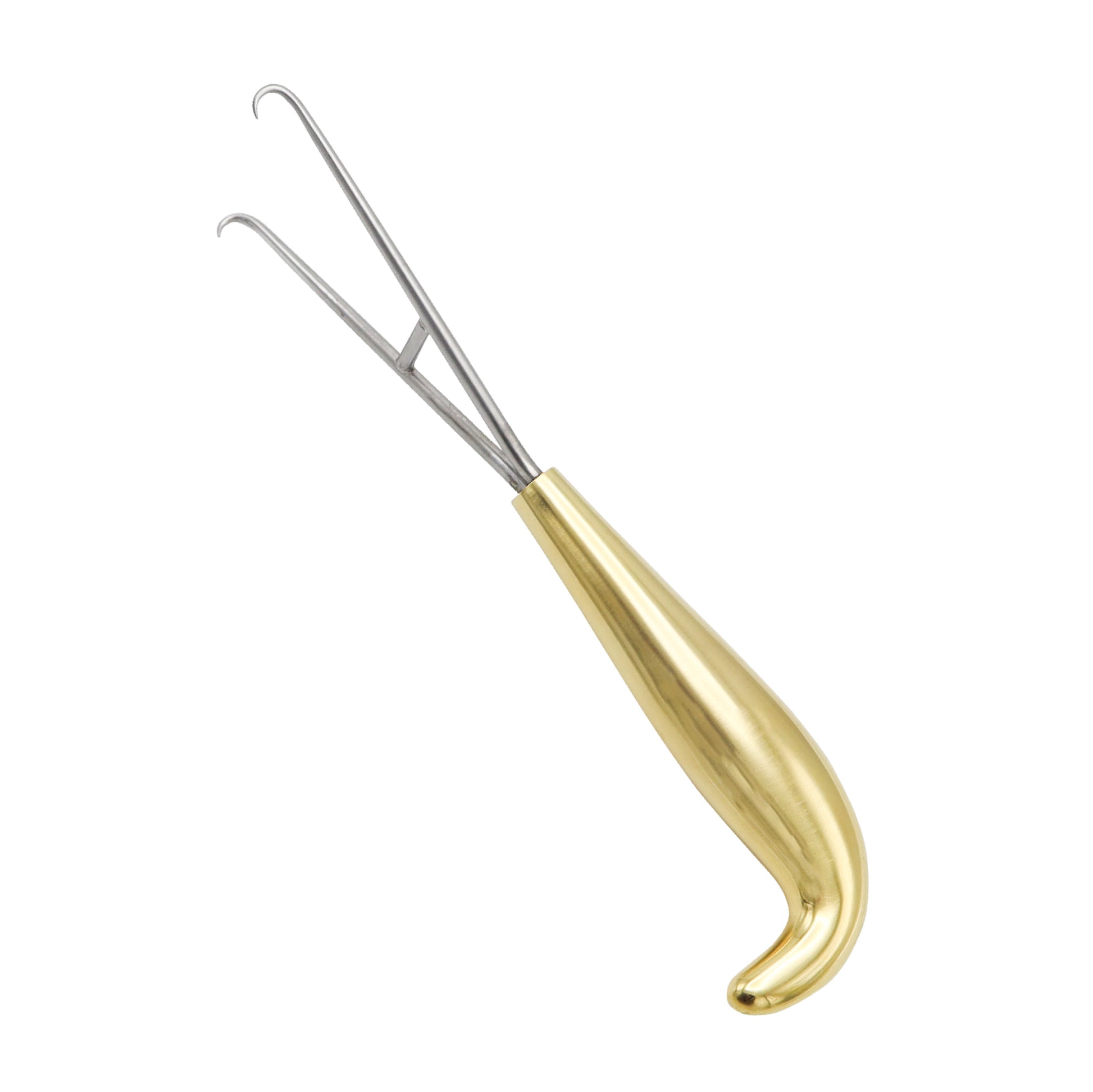 A Berens Mastectomy Skin Flap Surgical Retractor with a gold-colored handle and stainless steel blades.