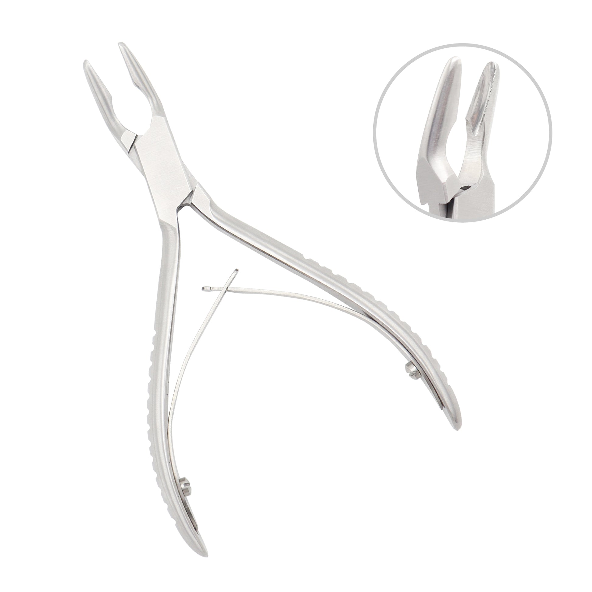 Metal plier tool on a white background with an inset showing a close-up of the tool.