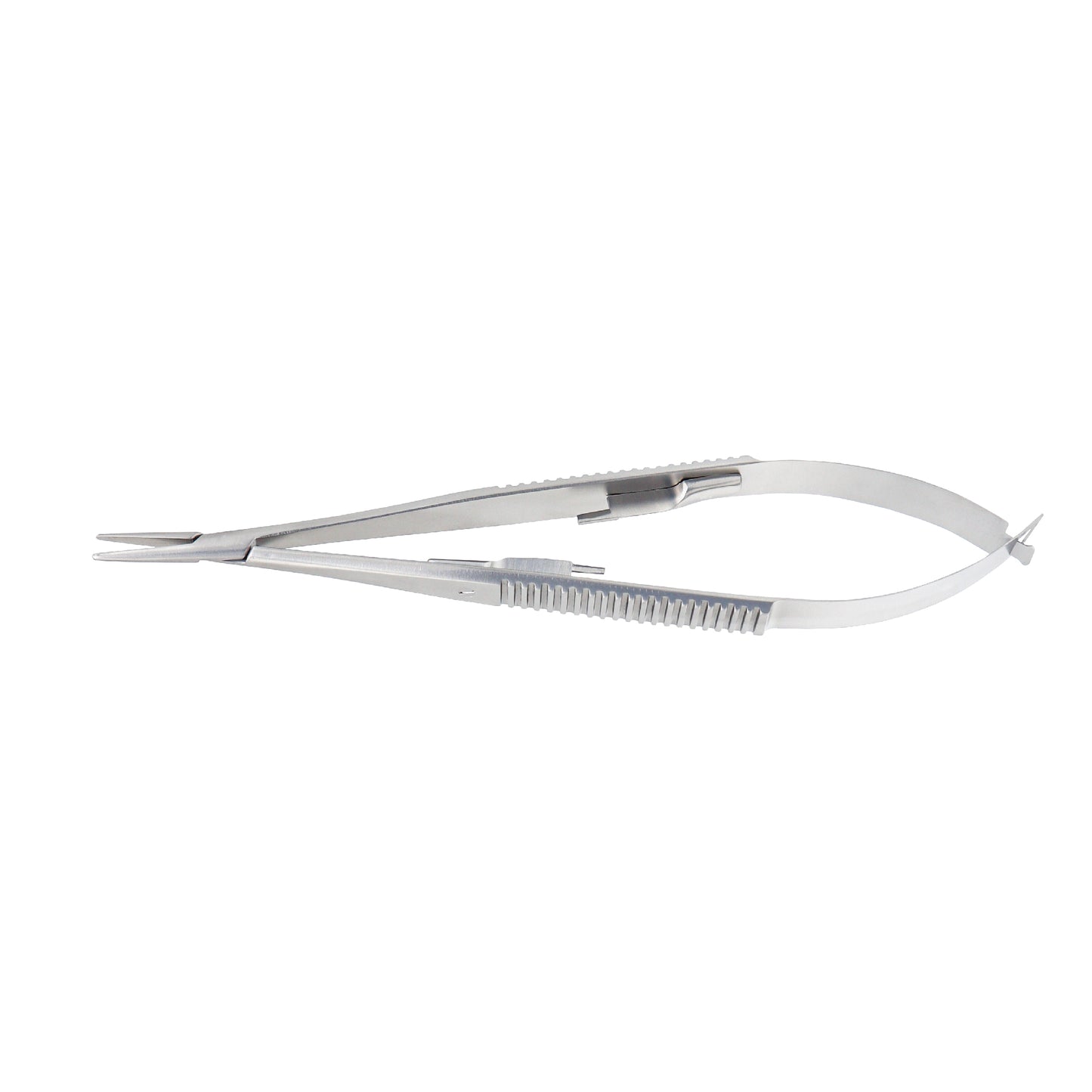 Castroviejo Micro-Needle Holder straight 14 cm with lock and 1.0 x 12 mm tip for precision eye surgery.