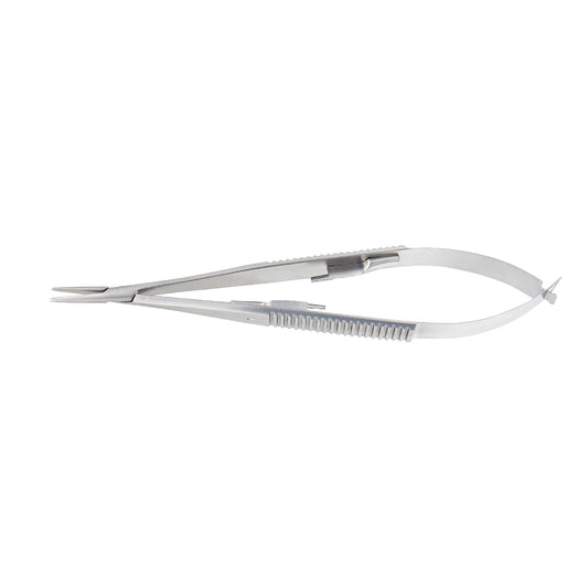 Castroviejo Micro-Needle Holder straight 14 cm with lock and 1.0 x 12 mm tip for precision eye surgery.