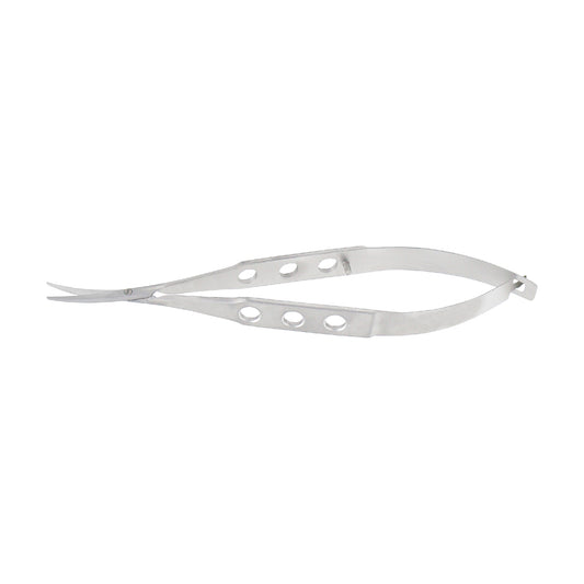 Castroviejo Scissors curved 14 mm blunt 11.5 cm designed for controlled cutting in ophthalmic surgery.