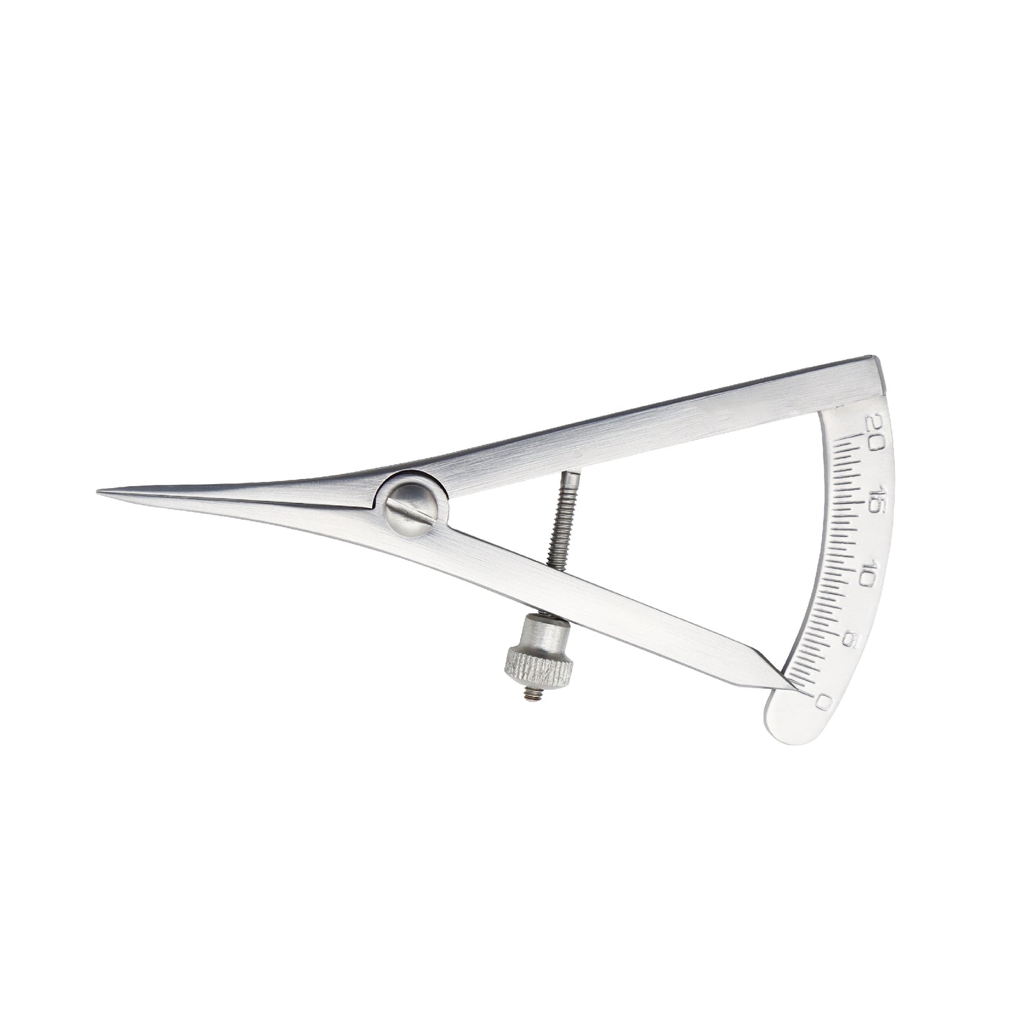 A high-quality stainless steel Castroviejo Caliper with a graduated 0–20mm measuring scale and a thumbscrew adjustment mechanism, used for precision measurements in ophthalmic, dental, and orthopedic surgeries.