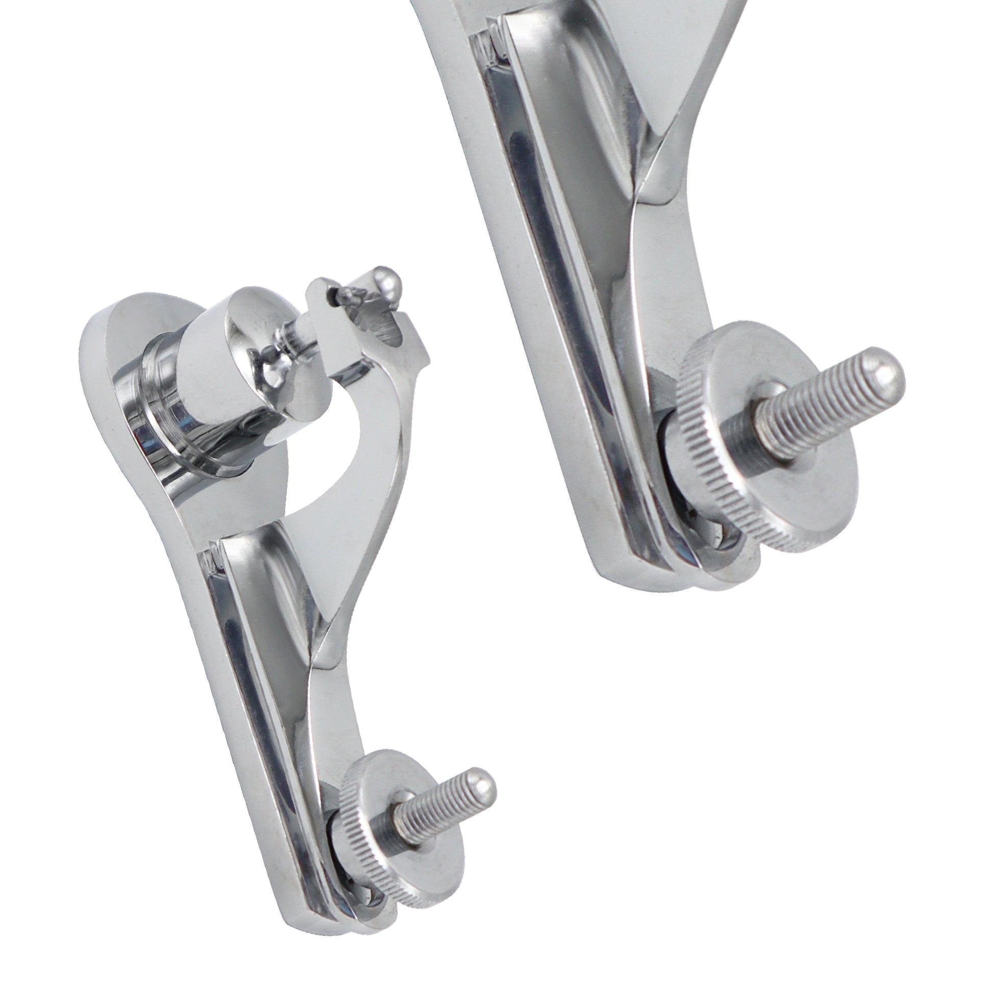 Chrome metal clamp on a white background