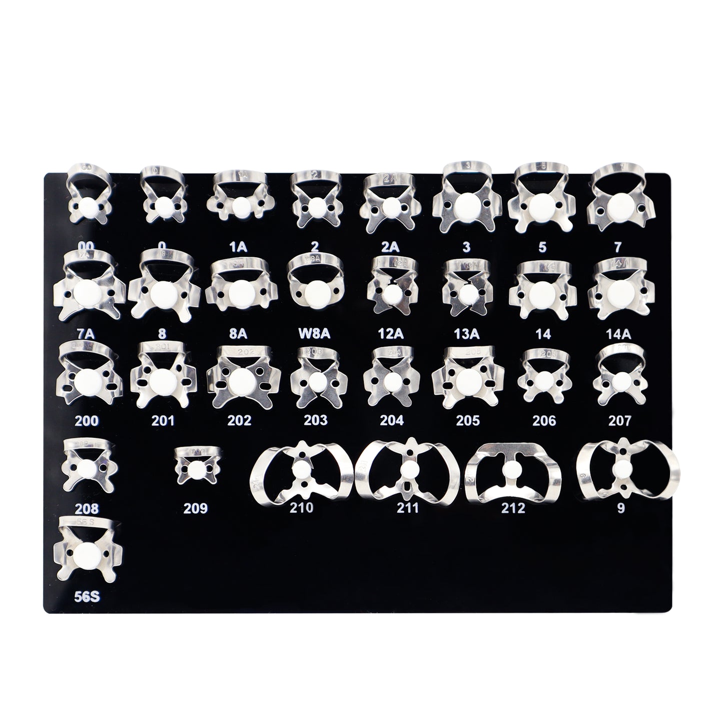 Collection of silver earring hooks on a black display card with numbers