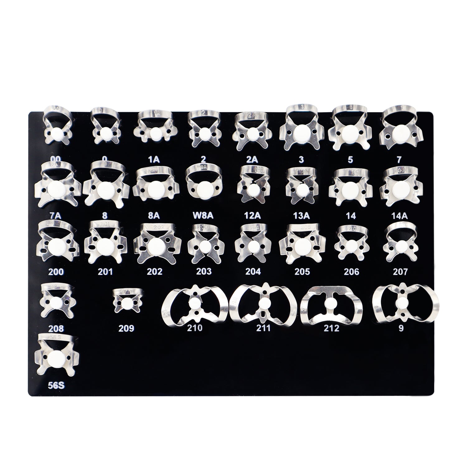 Collection of silver earring hooks on a black display card with numbers